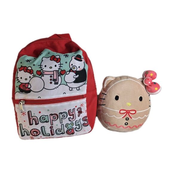 Sanrio HELLO KITTY Christmas LOT Gingerbread 8" PLUSH Squishmallows & BACKPACK - Picture 1 of 11